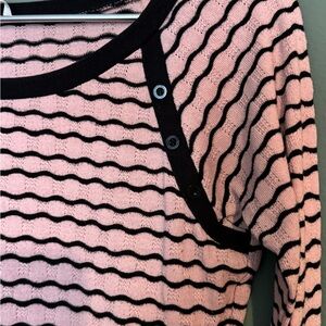 Free People Pink and Black Striped Long Sleeve Peplum Top